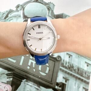 Fossil BQ3269 Classic White Dial Blue Leather Band Women's Watch